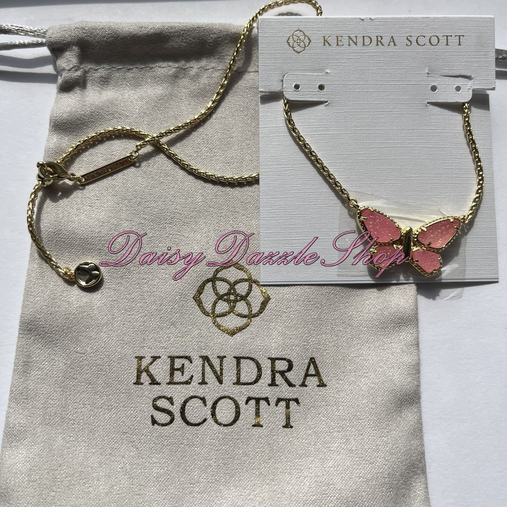 🦋🎀Kendra Scott Dolly Parton x Gold Butterfly Pink Pendant Short Necklace New✨